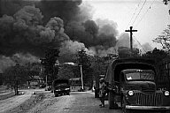 BURMA. Pynmana. World War II. Japanese planes bomb the village (George Rodger, 1942, Magnum) 